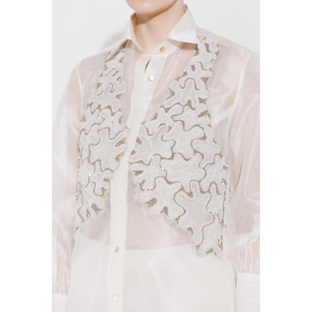 THE SILK LOVE Women Organza Embroidered White Shirt