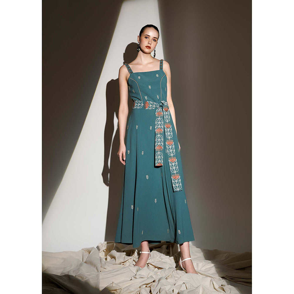THE SILK LOVE Forest Green Sweet Knot Dress with Belt