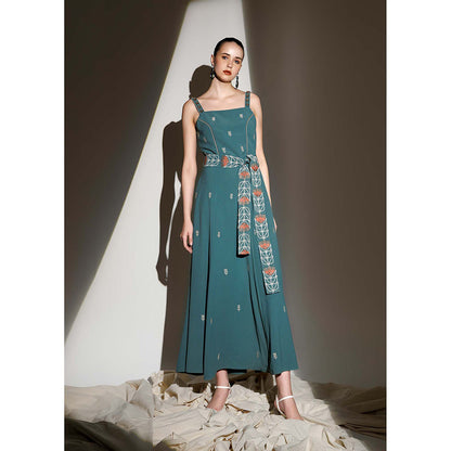 THE SILK LOVE Forest Green Sweet Knot Dress with Belt