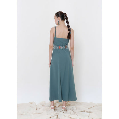 THE SILK LOVE Forest Green Sweet Knot Dress with Belt