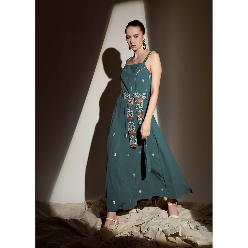 THE SILK LOVE Forest Green Sweet Knot Dress with Belt