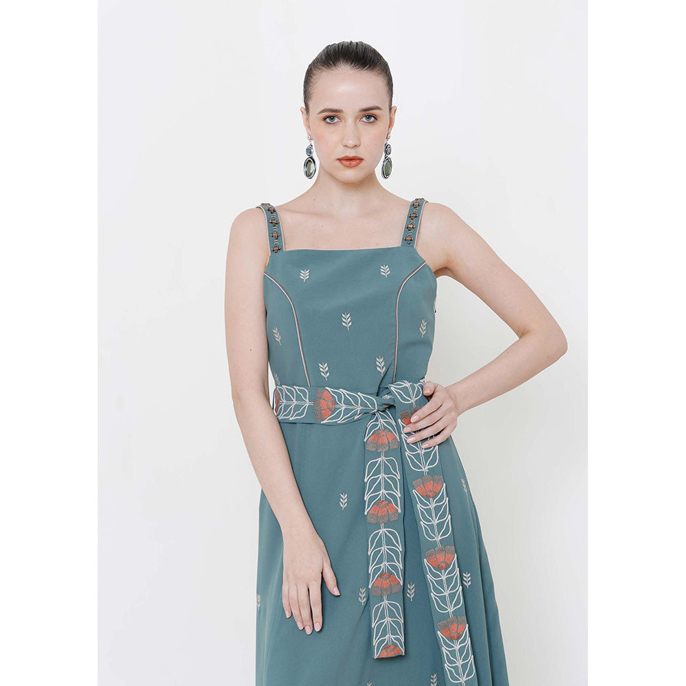THE SILK LOVE Forest Green Sweet Knot Dress with Belt
