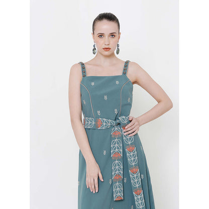 THE SILK LOVE Forest Green Sweet Knot Dress with Belt