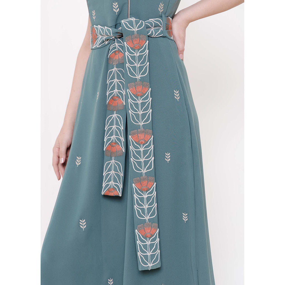 THE SILK LOVE Forest Green Sweet Knot Dress with Belt