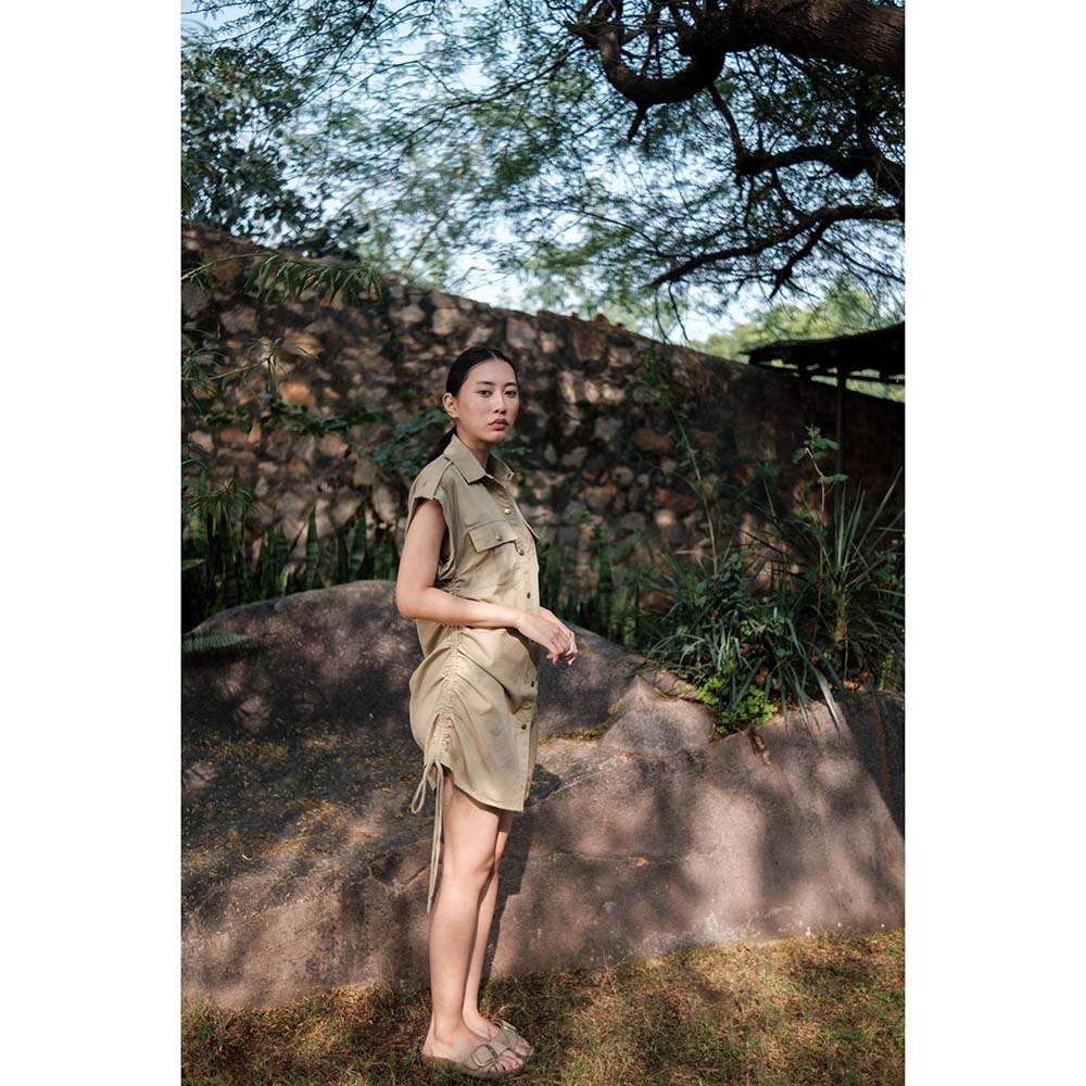 The Terra tribe Khaki Sunrise Gather Dress