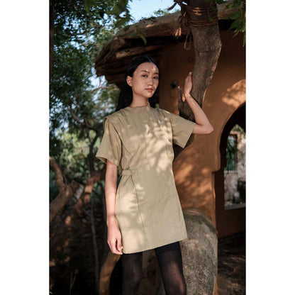 The Terra tribe Khaki Rory Rib Dress