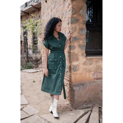 The Terra tribe Olive Harajuku Trench Coat Dress with Belt (Set of 2)