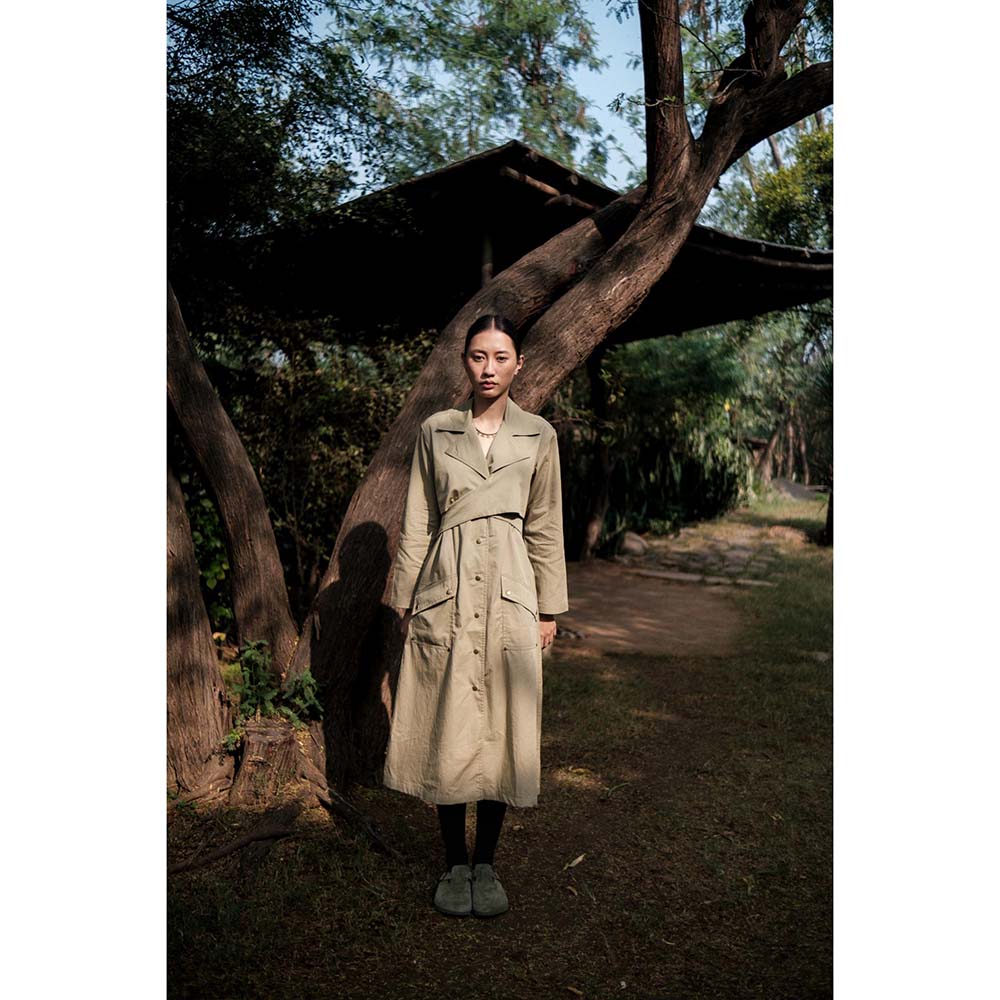 The Terra tribe Khaki Harajuku Trench Coat Dress