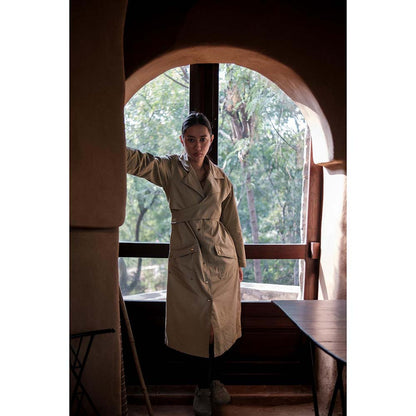 The Terra tribe Khaki Harajuku Trench Coat Dress