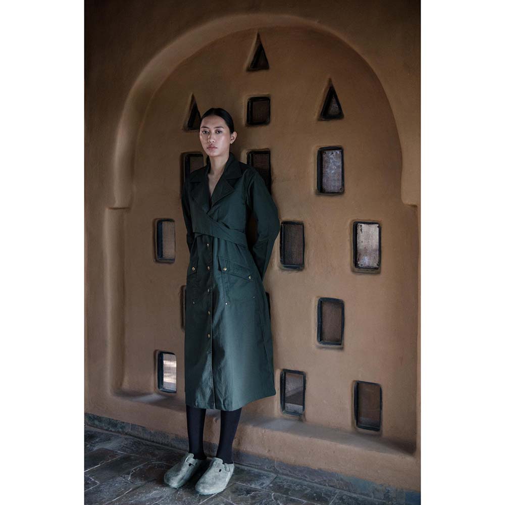 The Terra tribe Olive Harajuku Trench Coat Dress