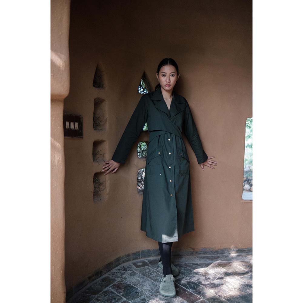 The Terra tribe Olive Harajuku Trench Coat Dress