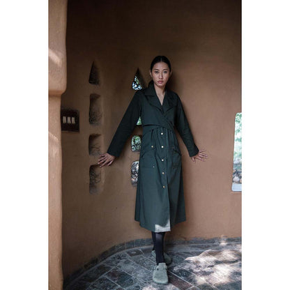 The Terra tribe Olive Harajuku Trench Coat Dress