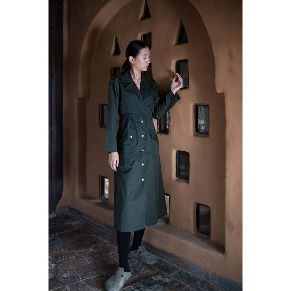 The Terra tribe Olive Harajuku Trench Coat Dress