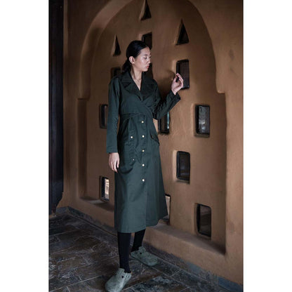 The Terra tribe Olive Harajuku Trench Coat Dress