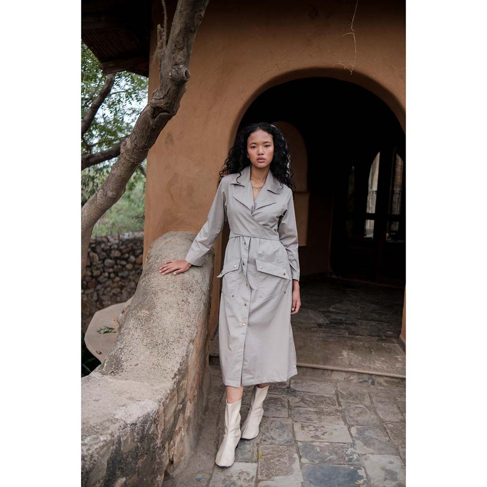 The Terra tribe Grey Harajuku Trench Coat Dress