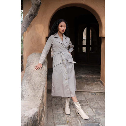 The Terra tribe Grey Harajuku Trench Coat Dress