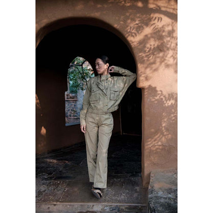 The Terra tribe Khaki Sheldon Cropped Jacket