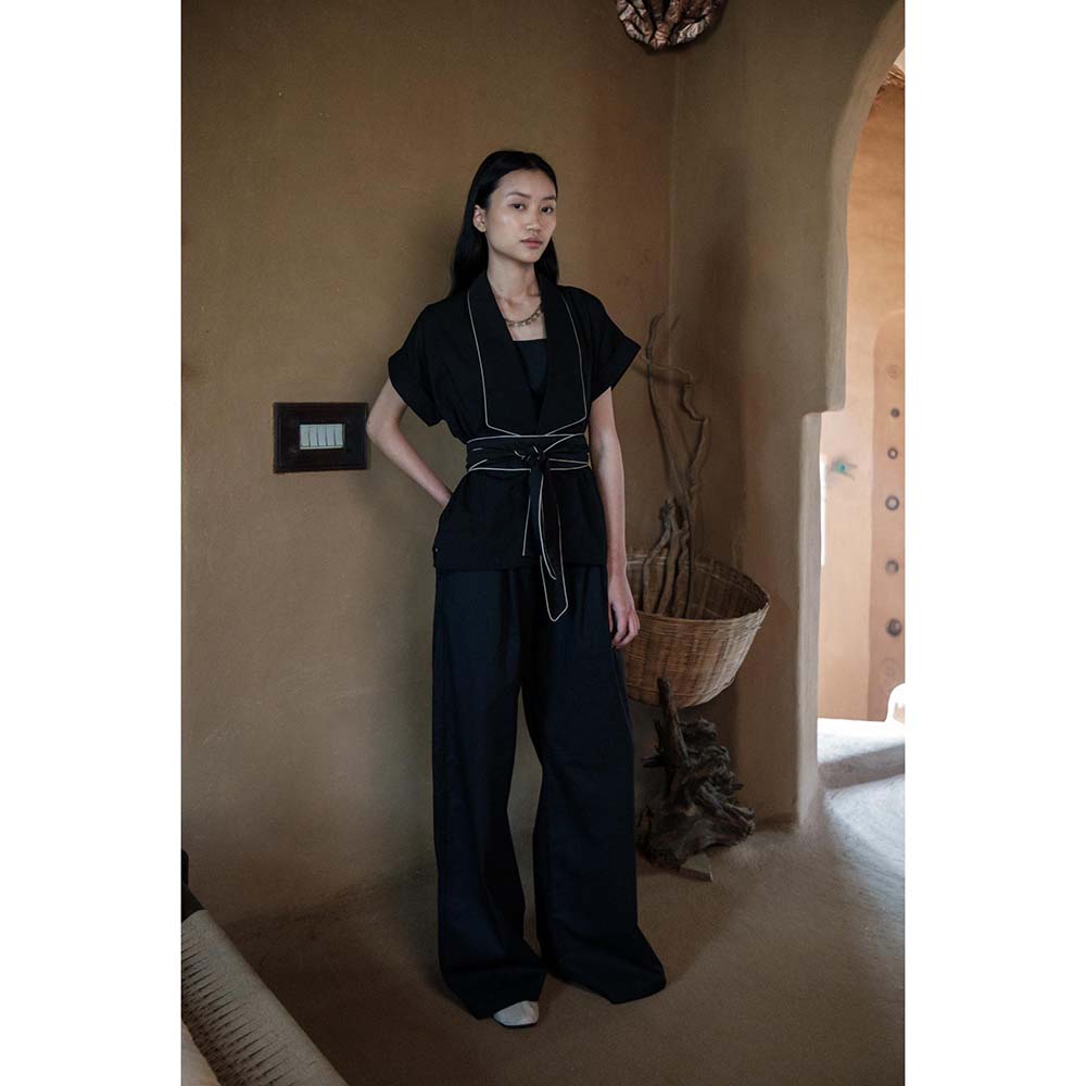 The Terra tribe Black Berlin Shawl Collar Jacket with Belt (Set of 2)