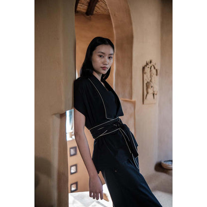 The Terra tribe Black Berlin Shawl Collar Jacket with Belt (Set of 2)