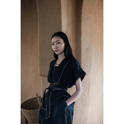 The Terra tribe Black Berlin Shawl Collar Jacket with Belt (Set of 2)