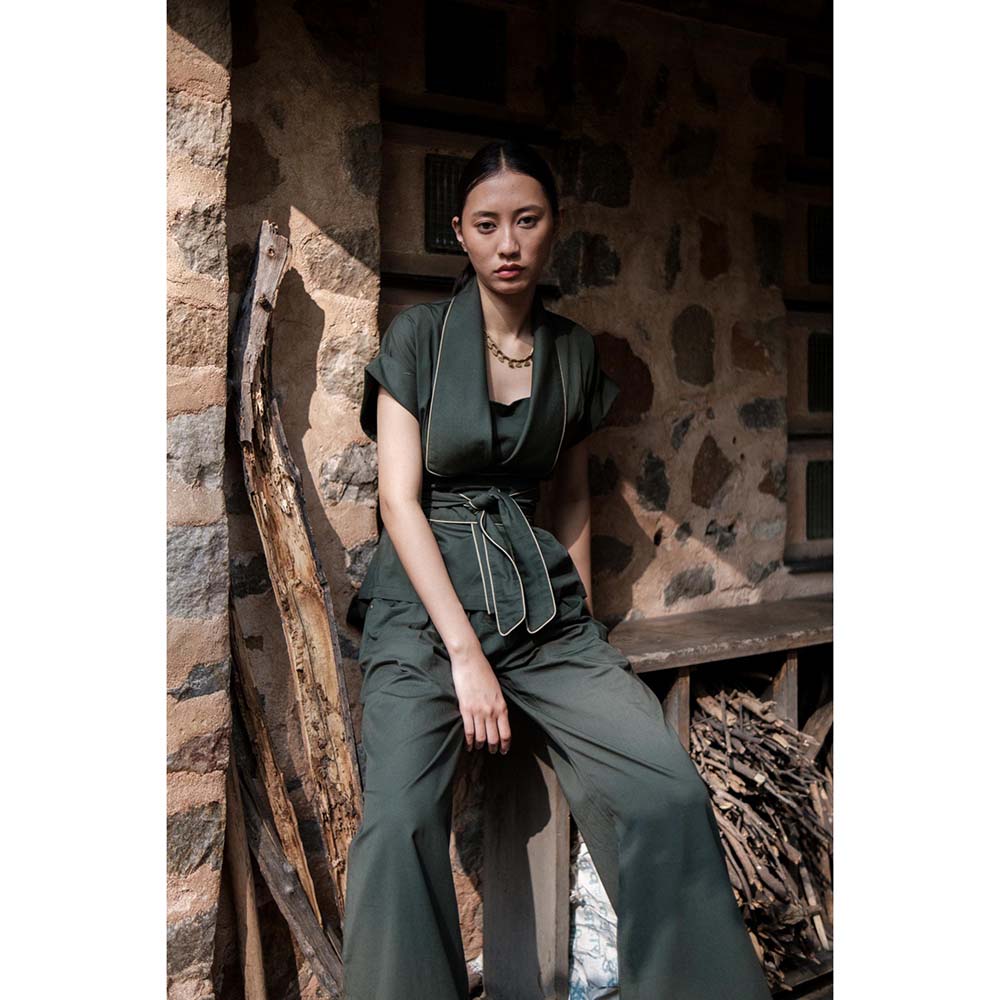 The Terra tribe Olive Berlin Shawl Collar Jacket with Belt (Set of 2)