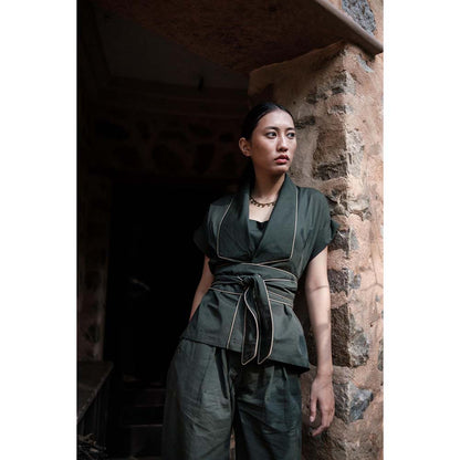 The Terra tribe Olive Berlin Shawl Collar Jacket with Belt (Set of 2)