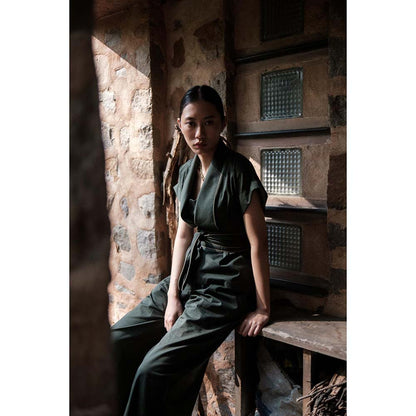 The Terra tribe Olive Berlin Shawl Collar Jacket with Belt (Set of 2)