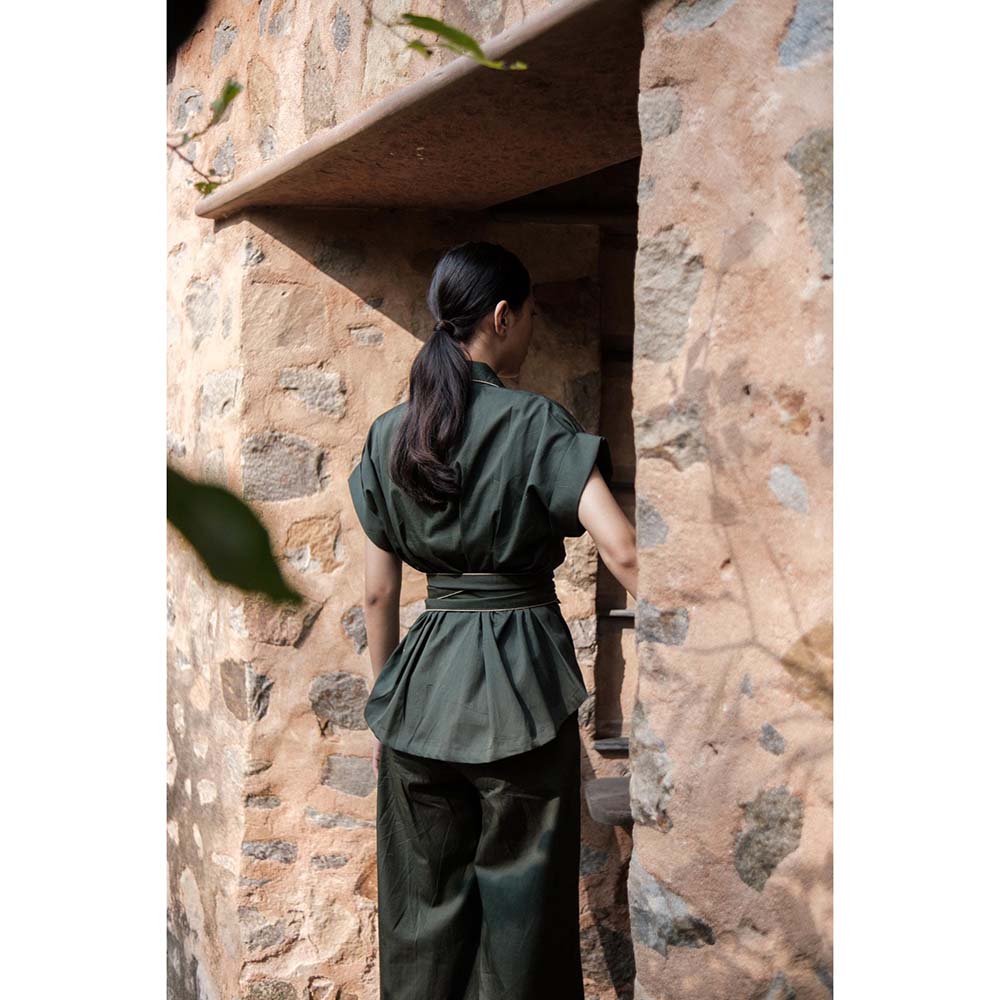 The Terra tribe Olive Berlin Shawl Collar Jacket with Belt (Set of 2)