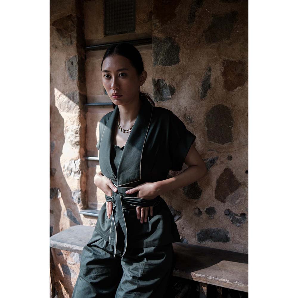 The Terra tribe Olive Berlin Shawl Collar Jacket with Belt (Set of 2)