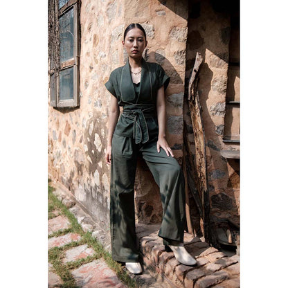 The Terra tribe Olive Berlin Shawl Collar Jacket with Belt (Set of 2)