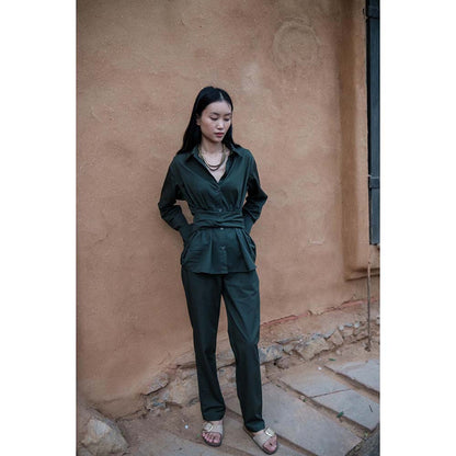 The Terra tribe Olive Nara Front Knot Shirt