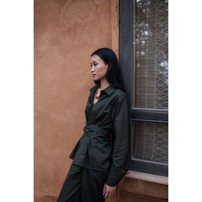 The Terra tribe Olive Nara Front Knot Shirt