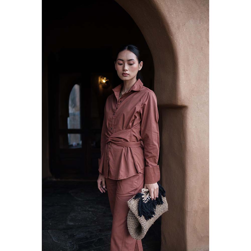 The Terra tribe Brown Nara Front Knot Shirt