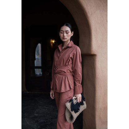 The Terra tribe Brown Nara Front Knot Shirt