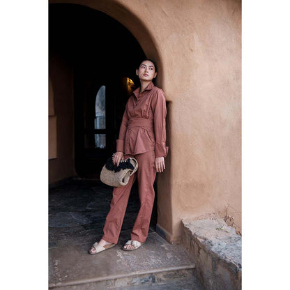 The Terra tribe Brown Nara Front Knot Shirt