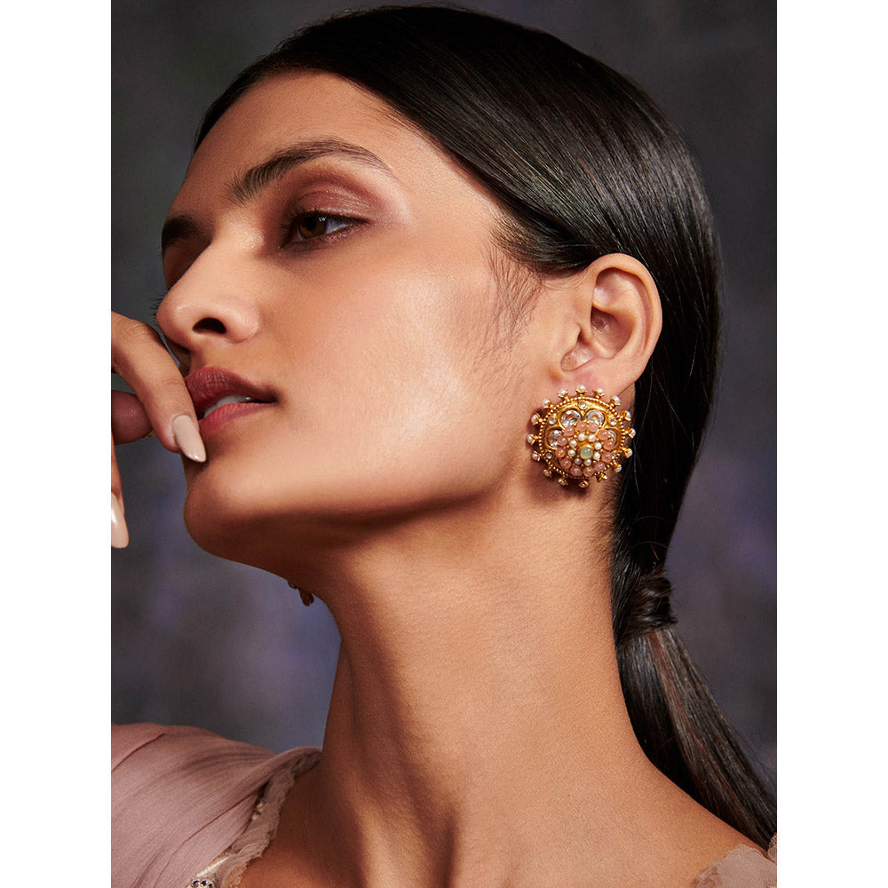 Aulerth Multi-Color Dusty Rose Studs by Tribe Amrapali