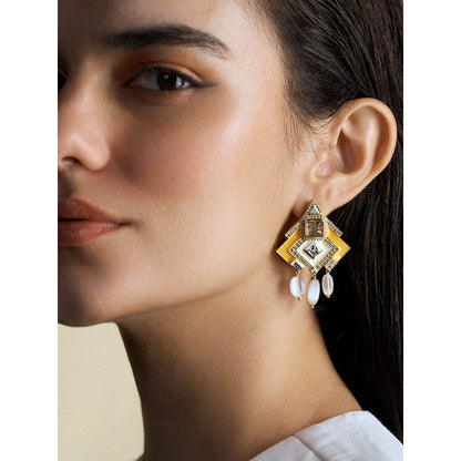 Aulerth Yellow Amelia Angular Drops Earrings by JJ Valaya