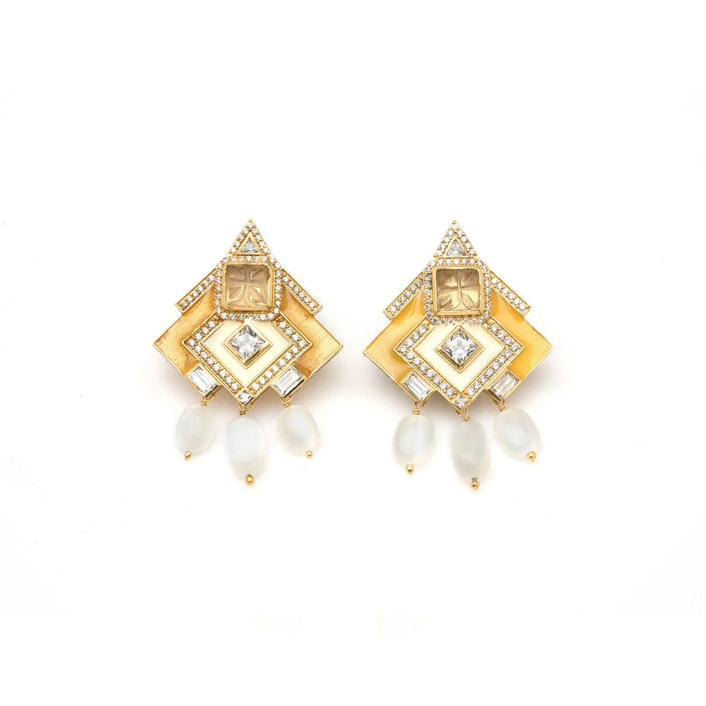 Aulerth Yellow Amelia Angular Drops Earrings by JJ Valaya