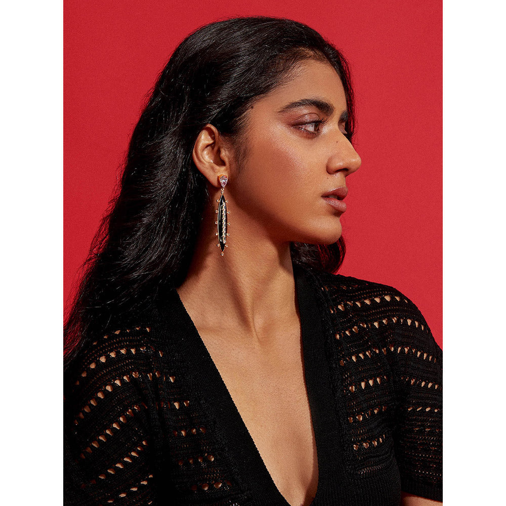 Aulerth White & Black Numisma Oblong Drops Earrings by Shivan & Narresh