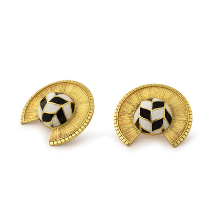 Aulerth Black & Gold Chevron Stud Earrings by JJ Valaya