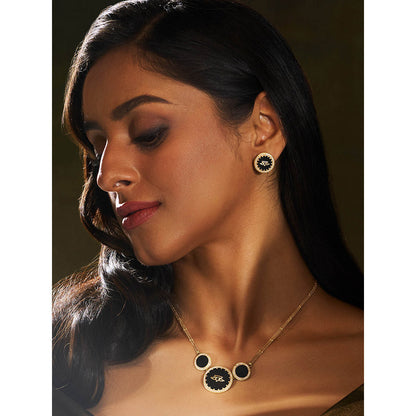 Aulerth Black & Gold Chevron Studs by JJ Valaya