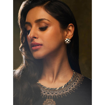 Aulerth Black & Gold Chevron Oval Studs by JJ Valaya