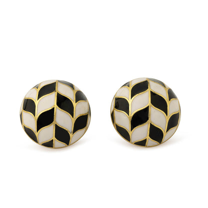 Aulerth Black & Gold Chevron Oval Studs by JJ Valaya