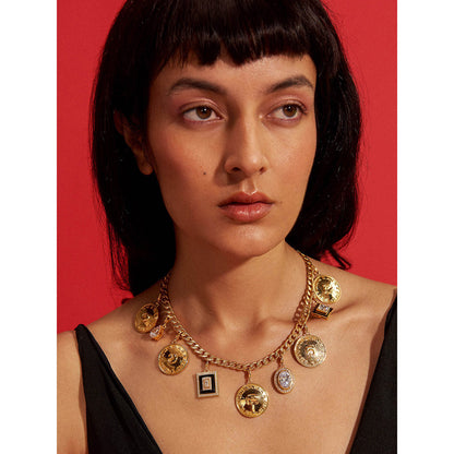 Aulerth Gold & White Numisma Charm Necklace by Shivan & Narresh