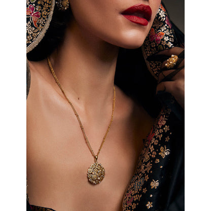 Aulerth White & Gold Opaline Pendant by Ekaya banaras