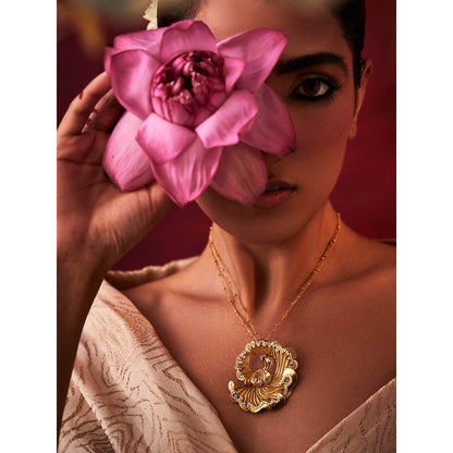 Aulerth White & Gold Odeta Pendant cum Brooch by Ekaya banaras