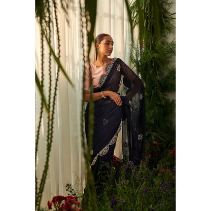 Tilsim by Sagarika Mehrotra Navy Blue Bell Saree with Stitched Blouse