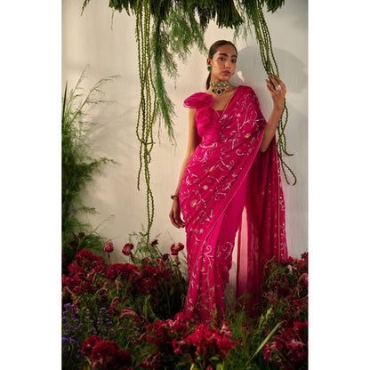 Tilsim by Sagarika Mehrotra Pink Ruby Hydrangea Saree with Stitched Blouse