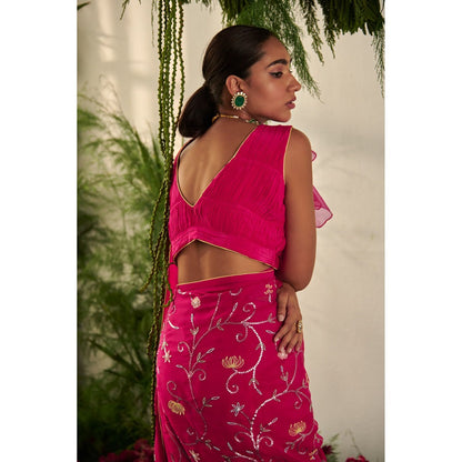 Tilsim by Sagarika Mehrotra Pink Ruby Hydrangea Saree with Stitched Blouse