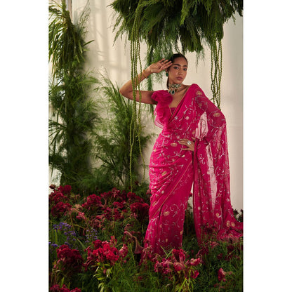 Tilsim by Sagarika Mehrotra Pink Ruby Hydrangea Saree with Stitched Blouse